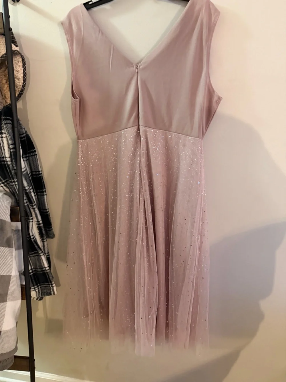 NWOT SHEIN Curve 1XL/14 Rose Gold sleeveless party mid dress with sheer fabric. - Picture 3 of 6